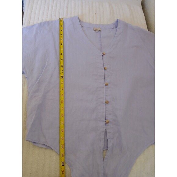 Cremieux Women's Light Purple L 100% Linen V-Neck Short Sleeve Front Tie Blouse - Picture 10 of 16